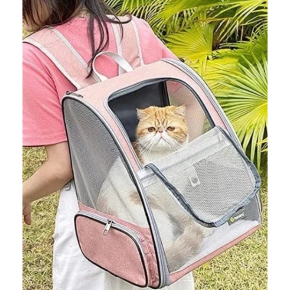 Pet Travel Bubble Backpack Mesh Pets Carrier for Cats and Dogs Pink Bag